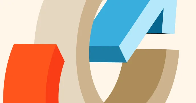 Abstract brand shapes in orange, blue and beige